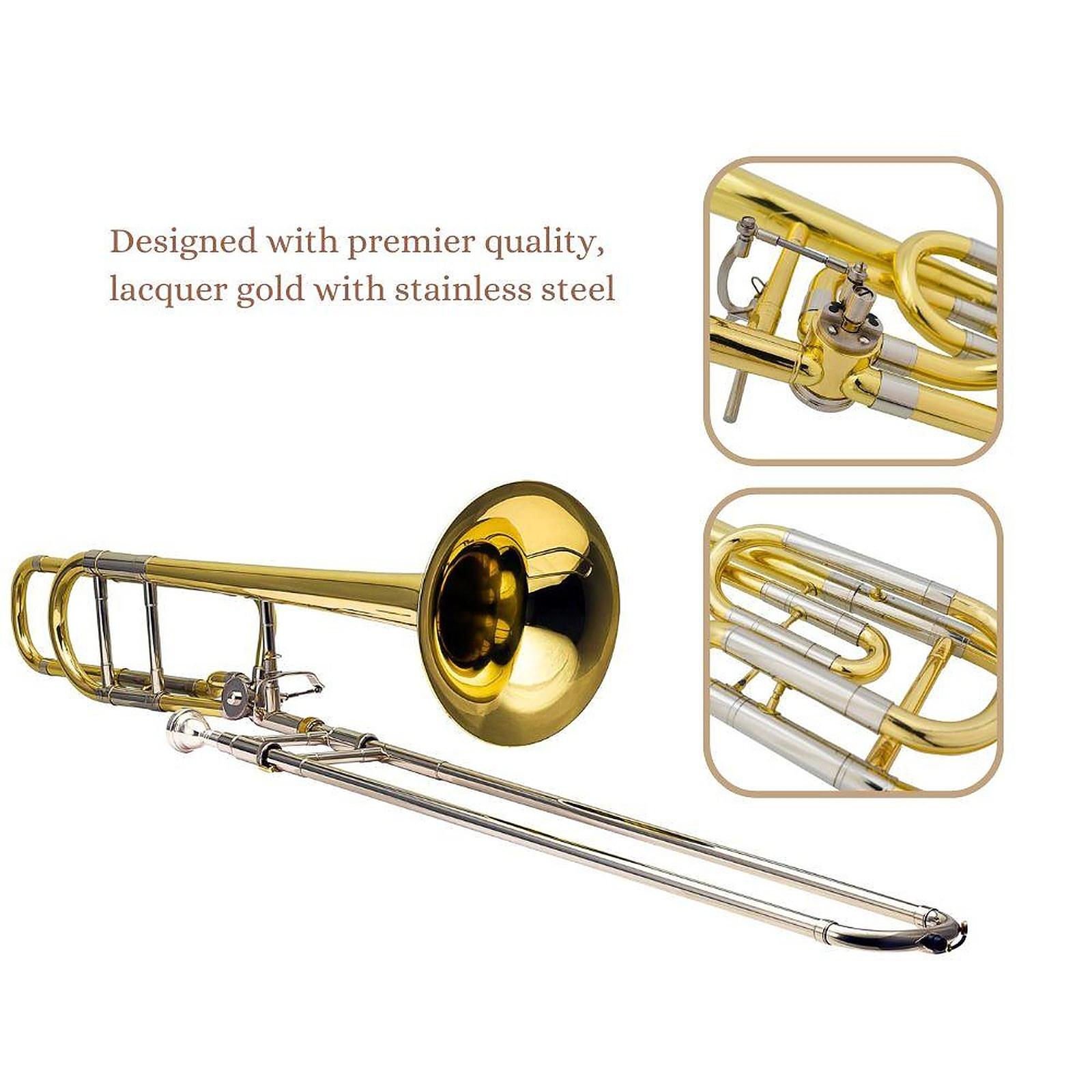 Harmonics Stick Trombone HSL-801L Bb/F Tenor Rod Trombone Trumpet Gold Lacquer with Soft Carrying Case
