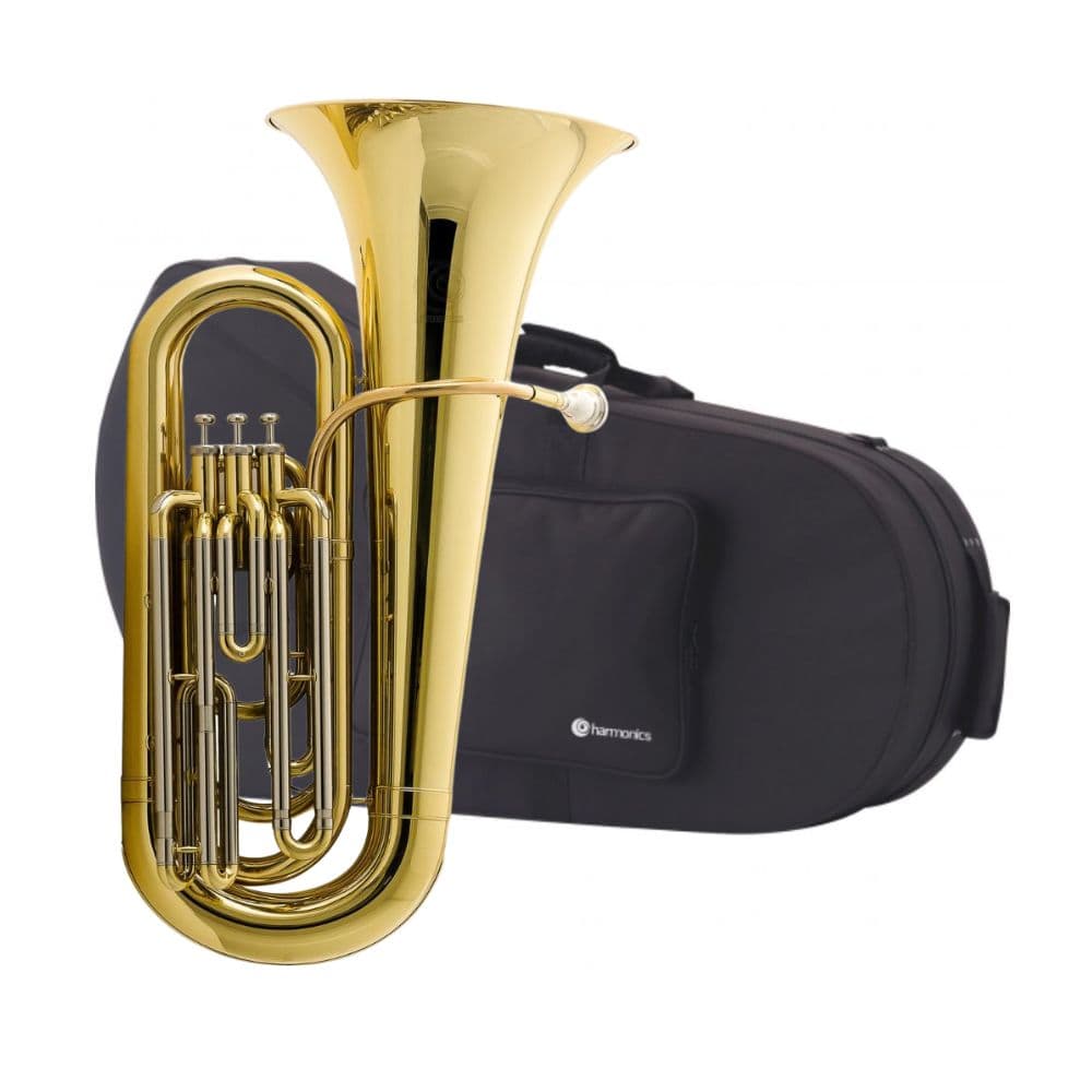 Harmonics HBB-L332L Bb Tuba 3/4 Size with 3 Pistons Brass Instrument for Beginners, Students, and Professionals with Soft Case