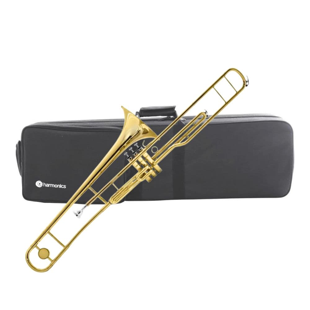Harmonics HSL-900L Bb Piston Trombone Trumpet Brass Instrument Gold Lacquer with Soft Carrying Case