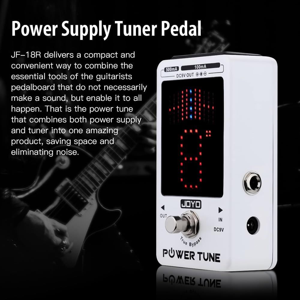 Joyo JF-18R Power Tune Tuner Pedal True Bypass with 8 Isolated DC 9V Outputs Power Supply for Guitar, Bass, and Effect Pedals