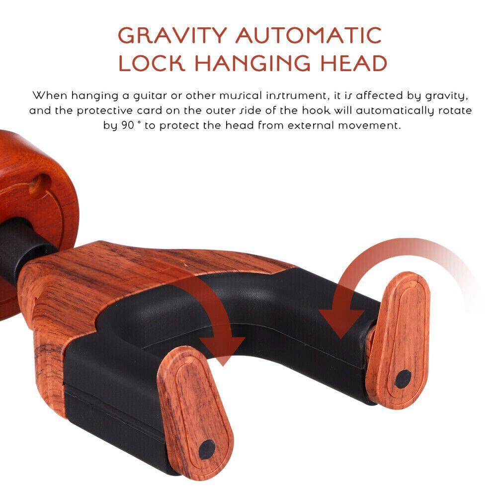Maro Music Guitar Wall Mount, Solid Mahogany Wood Holder, Auto Lock, Hanger for Acoustic, Electric, Bass and Classical Guitars