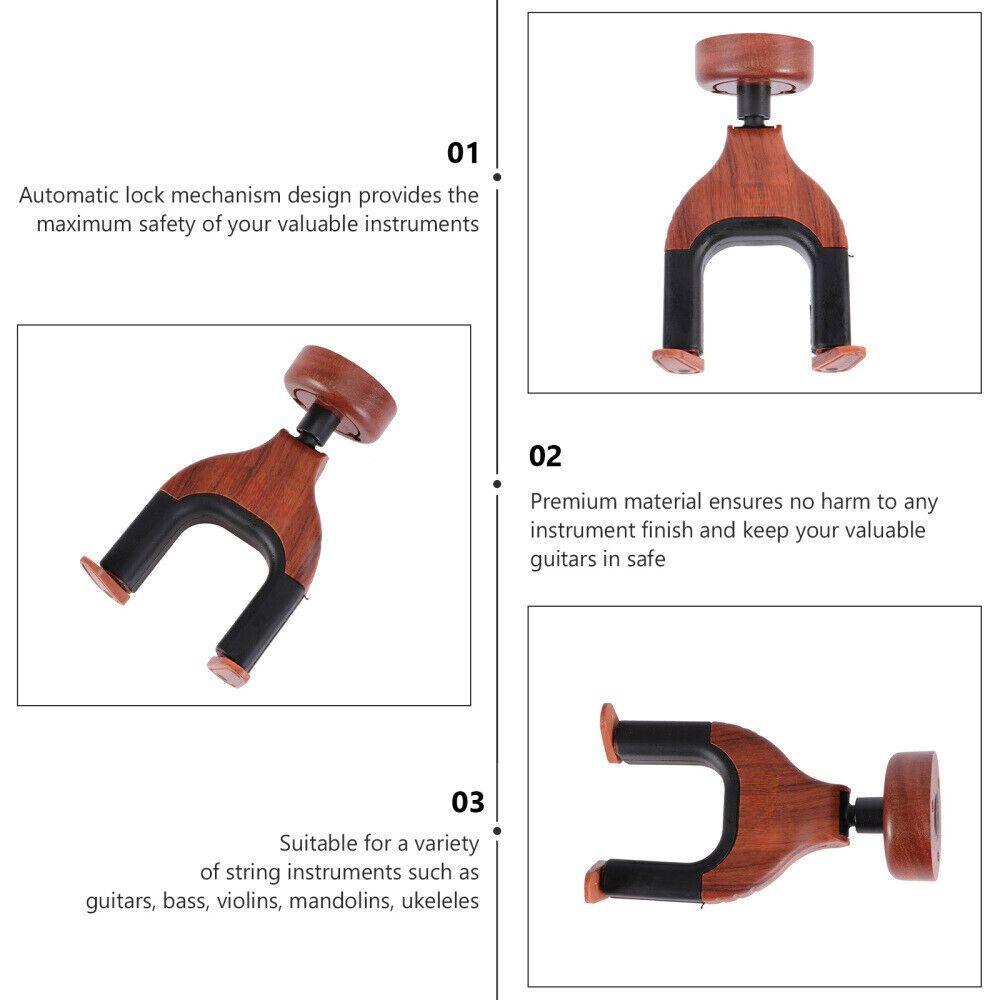 Maro Music Guitar Wall Mount, Solid Mahogany Wood Holder, Auto Lock, Hanger for Acoustic, Electric, Bass and Classical Guitars
