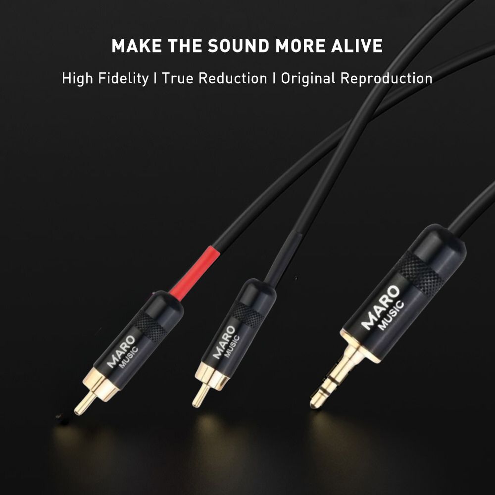 Maro Music 3.5mm to 2 RCA Male Adapter Audio Stereo Cable Y Splitter Aux Headphone Jack 2RCA for Subwoofer, Speakers, 10ft
